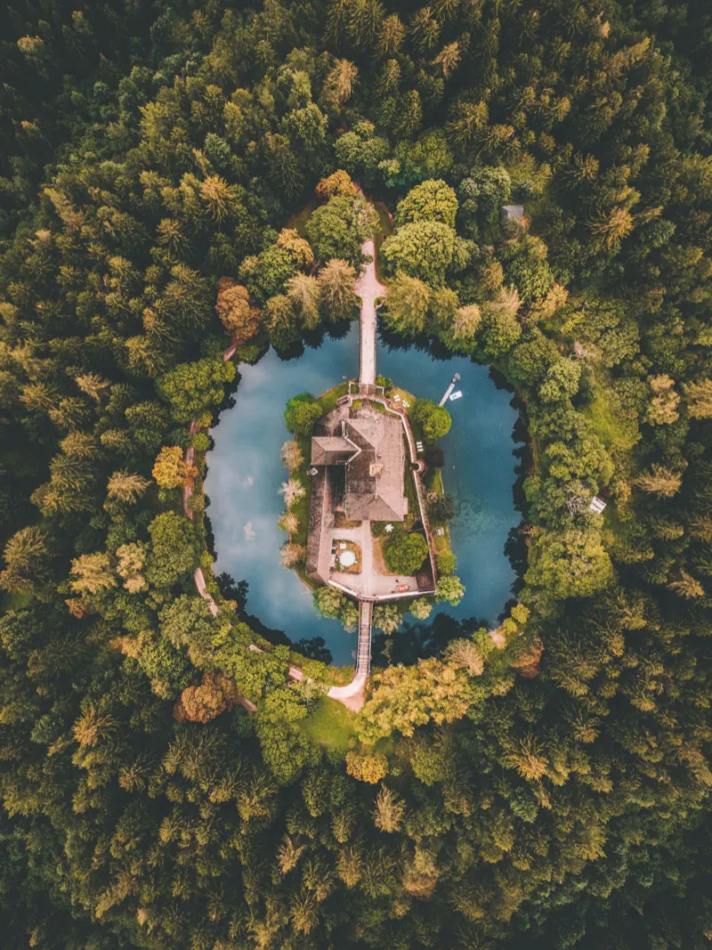 Portrait-format aerial photo edited with the Aerial Drone preset