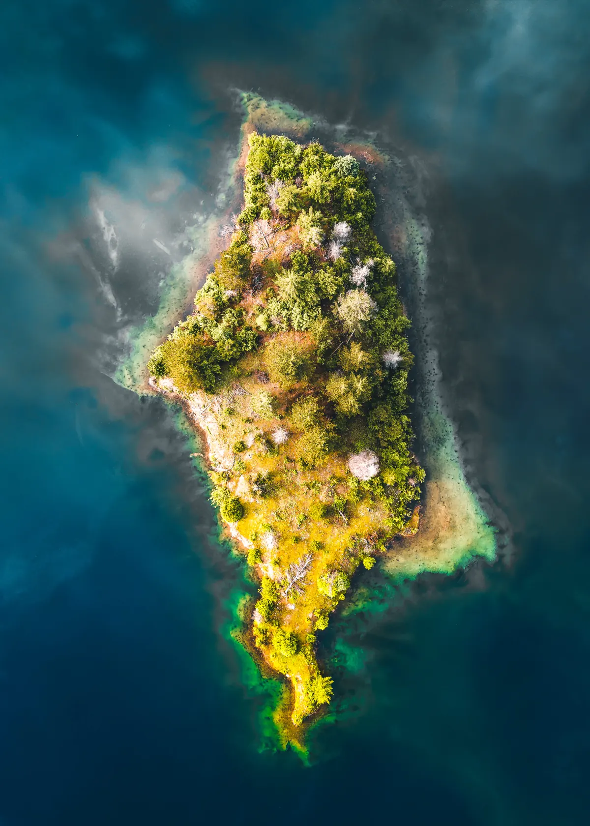 The same drone shot graded with the Island Drone LUT
