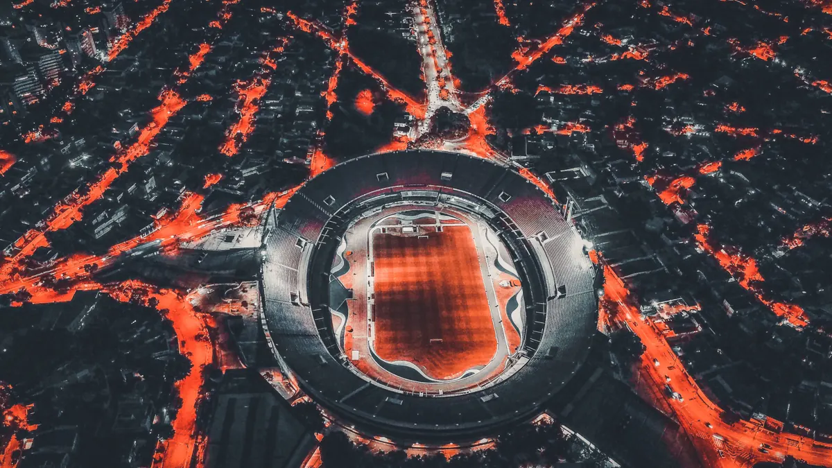 The same drone shot graded with the Metalic Drone LUT