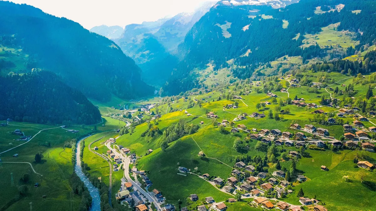 The same drone shot graded with the Nature LUT