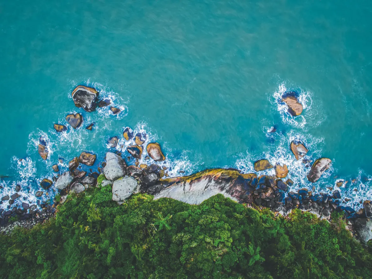 The same drone shot graded with the Ocean LUT