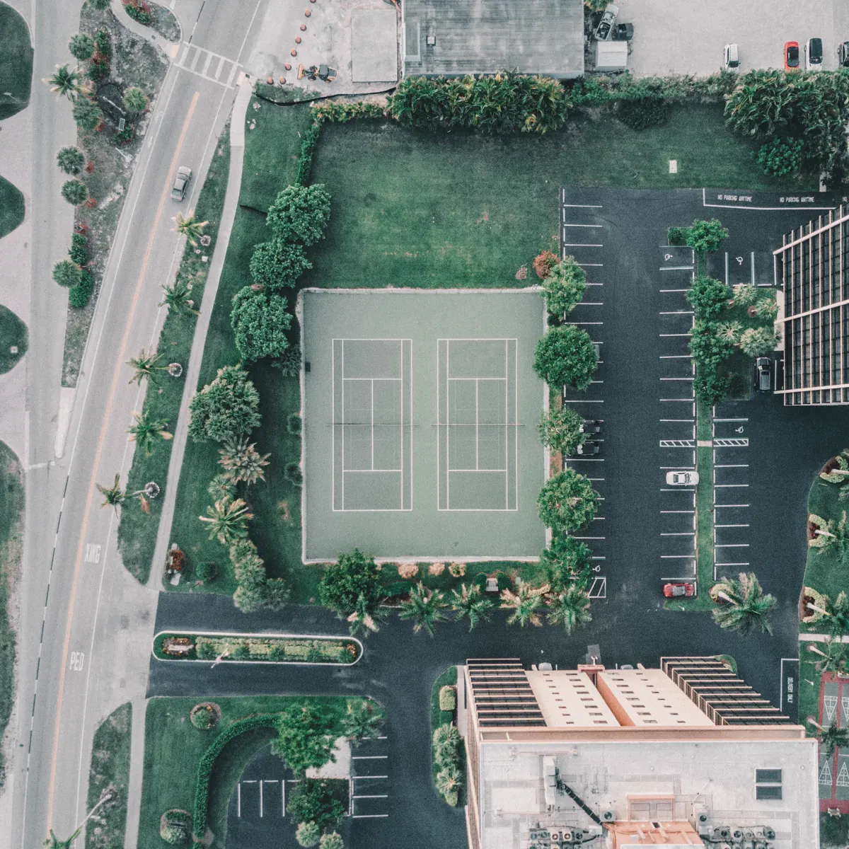 The same drone shot graded with the The Faded LUT